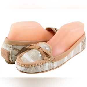 Coach Beige and Cream Striped Moccasin Slip-On Loafers